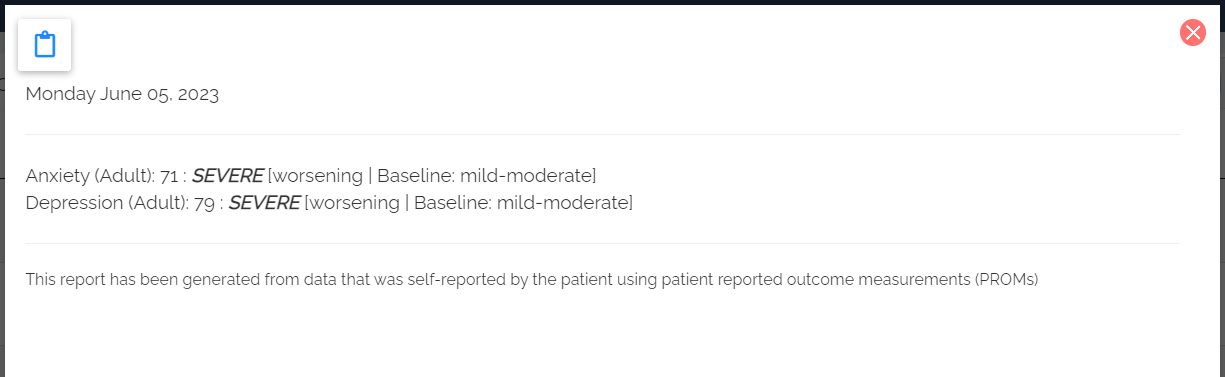 Example report generated using the report tool on the individual patient dashboard