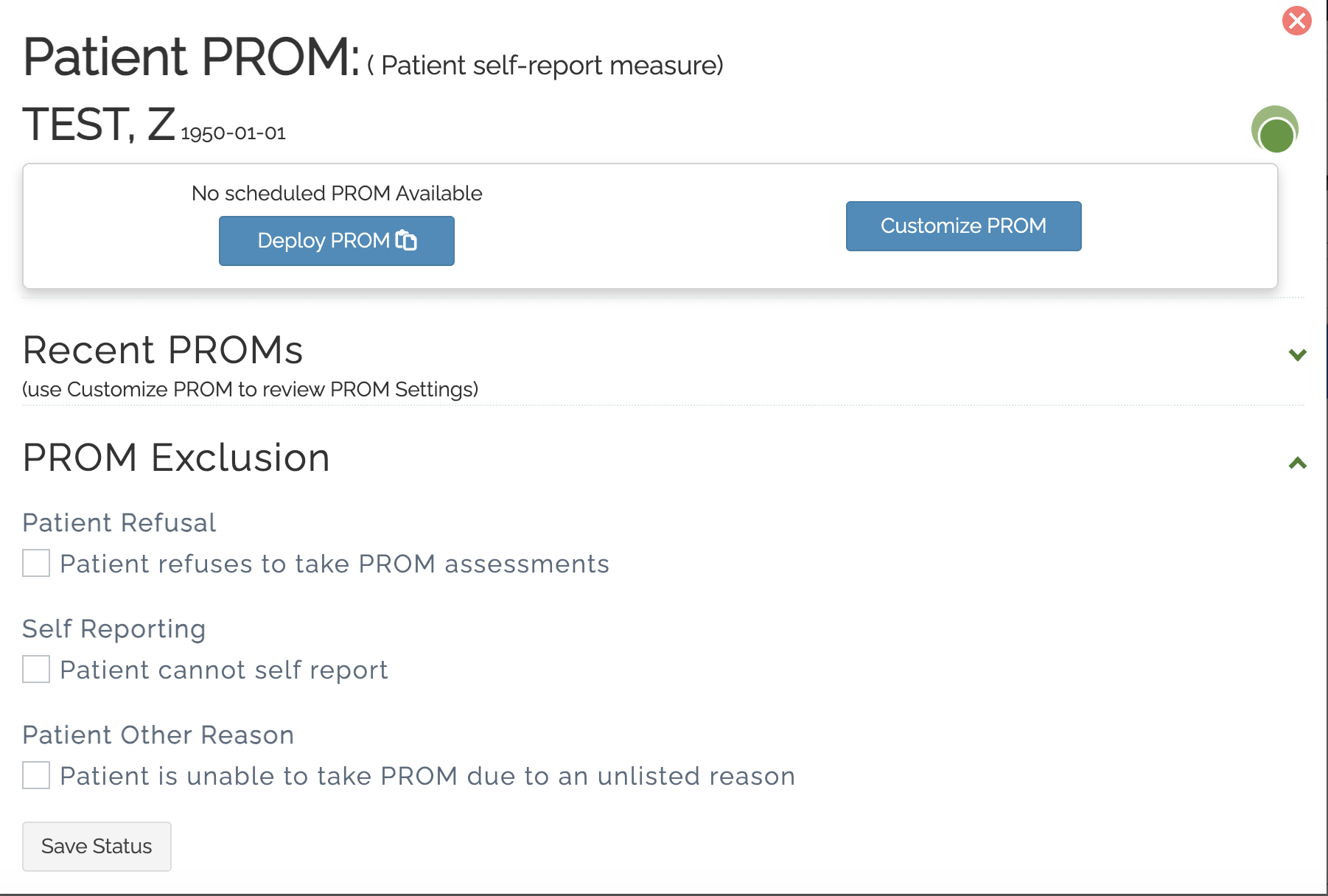 PROM Exclusion reasons