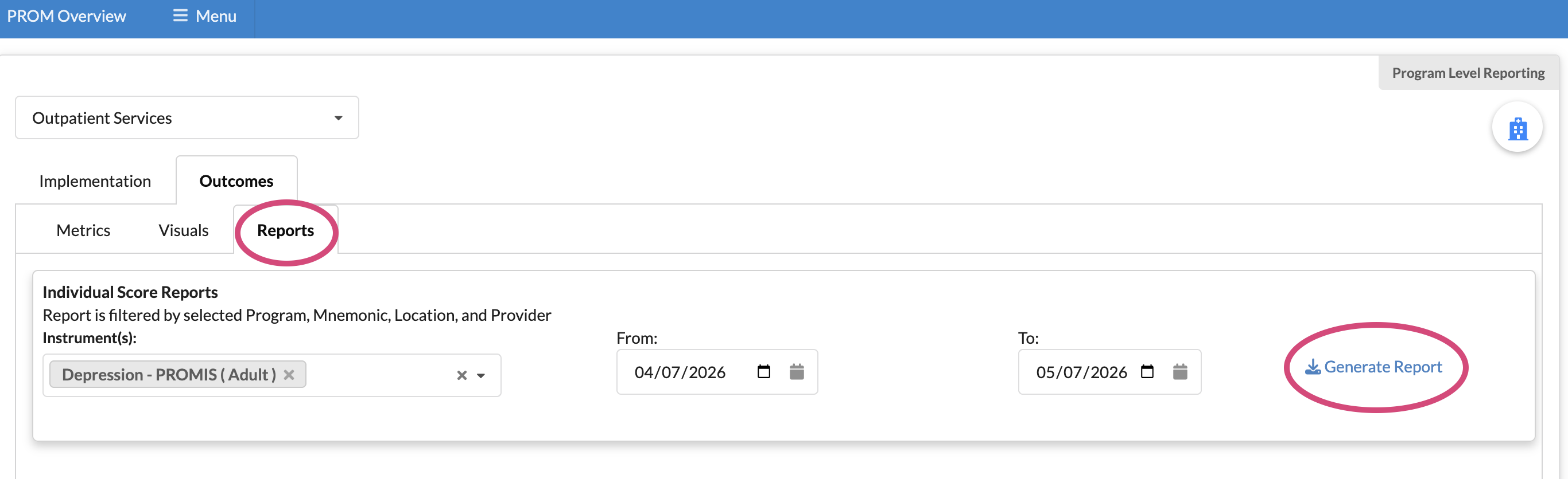 Outcomes reports on PROM Overview