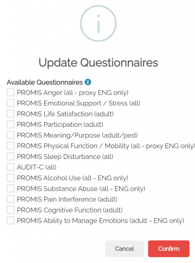 Selecting Follow-Up PROM Questionnaires | SPHSOutcomes.net